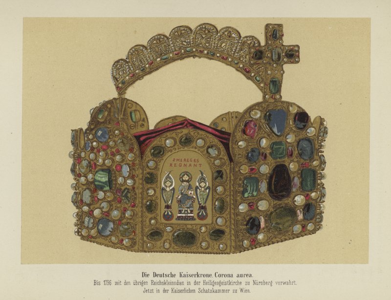 Den keiserlige krone til den hellige romerske keiseren (farge litho) av German School