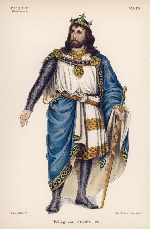 Kongen av Frankrike, fra Shakespeares King Lear (farge litho) av German School