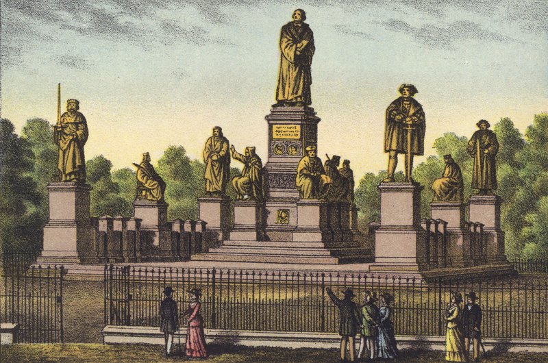 Luther-monumentet i Worms (chromolitho) av German School