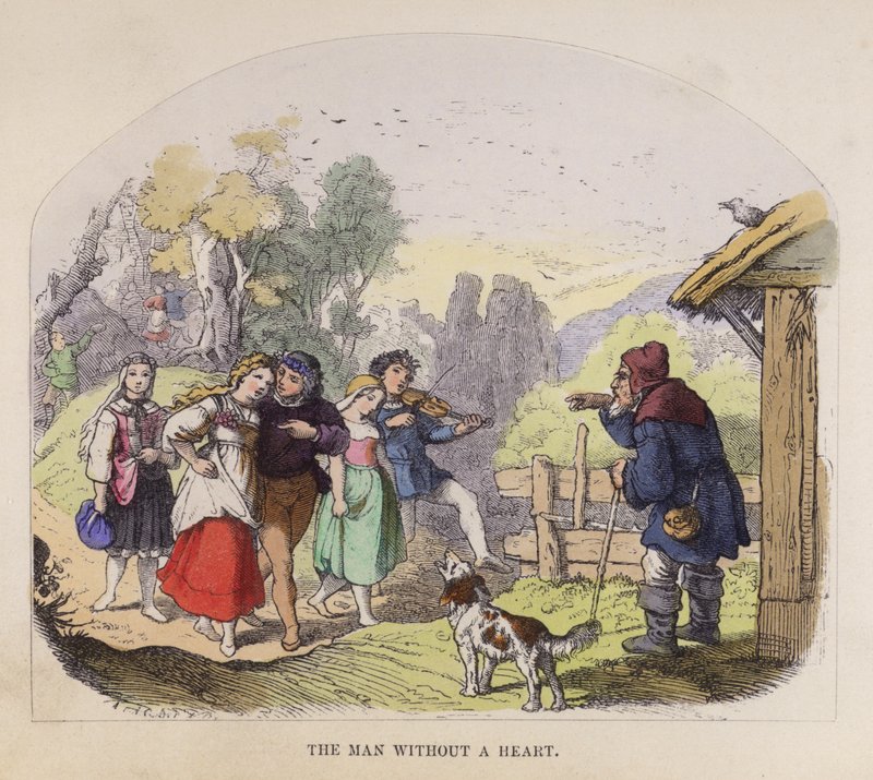 Mannen uten hjerte (farge litho) av German School