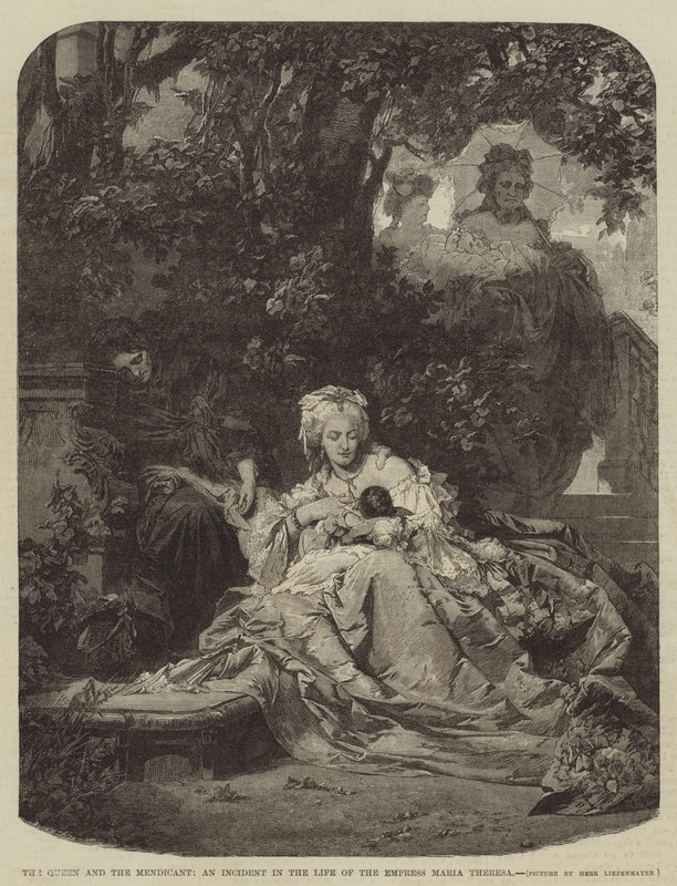 Dronningen og Mendicant, en hendelse i livet til keiserinne Maria Theresa (gravering) av German School