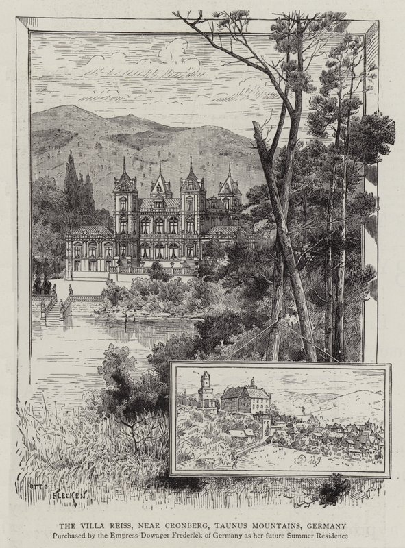 Villa Reiss, nær Cronberg, Taunus-fjellene, Tyskland (gravering) av German School