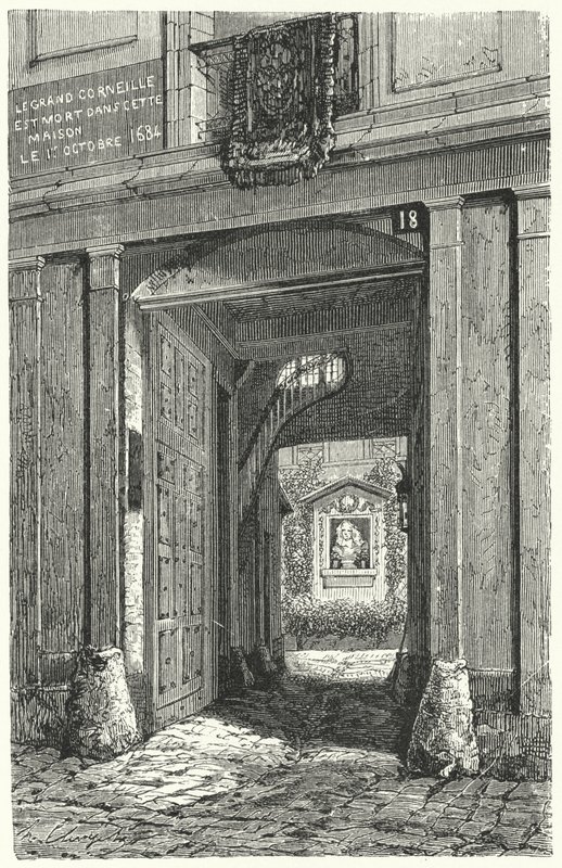 Huset i Paris der den franske dramatikeren Pierre Corneille døde i 1684 (gravering) av German School