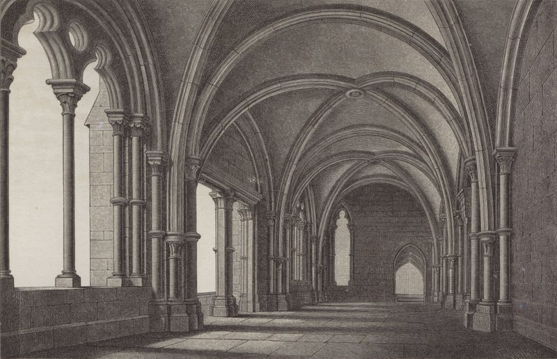 Lobbyen ved Maulbronn kloster, Baden-Württemberg, Tyskland (gravering) av German School