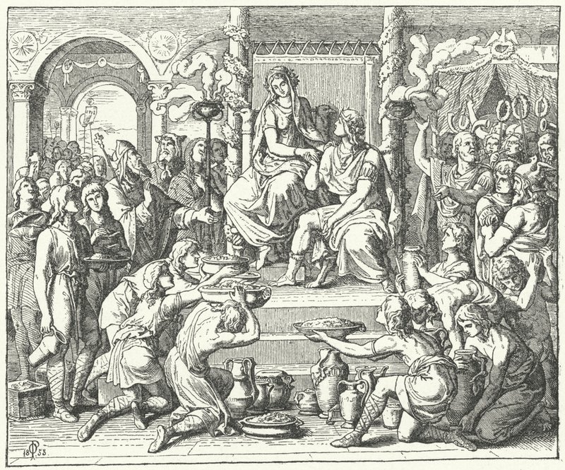 Ekteskapet til Ataulf, kongen av vestgotene, og Galla Placidia, datter av den romerske keiseren Theodosius I, 414 (gravering) av German School