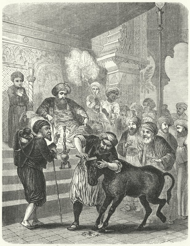 The peasant and his ass before the Caliph Harun al-Rashid (engraving) av German School