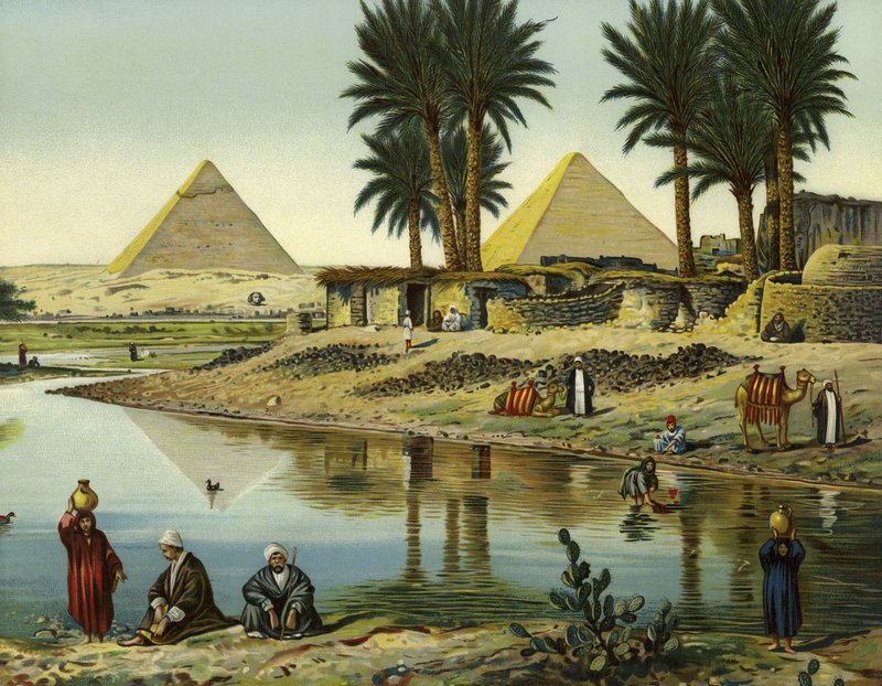 Pyramidene i Gizeh (kromolitho) av German School