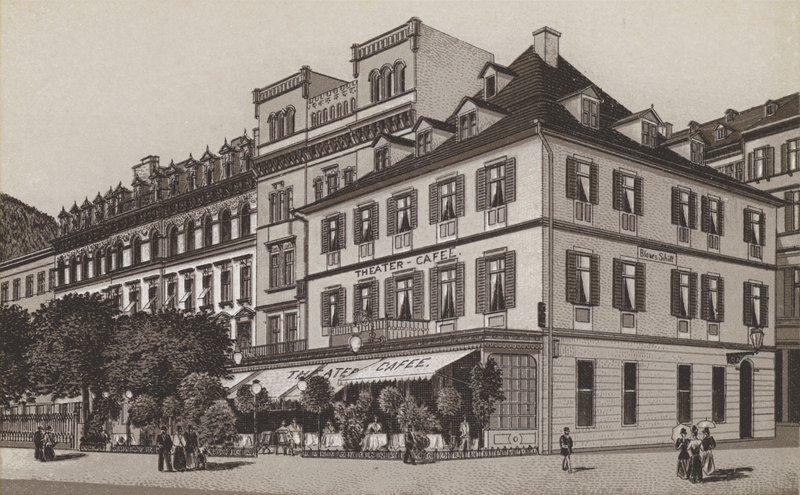Theatre Cafe, Goldner Schild (litho) av German School