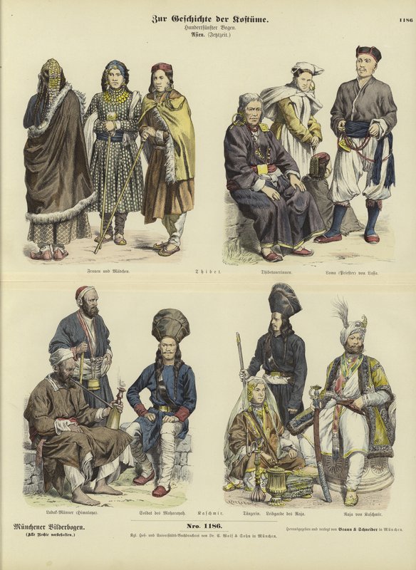Tibetanske og Kashmiri-kostymer, 1800-tallet av German School