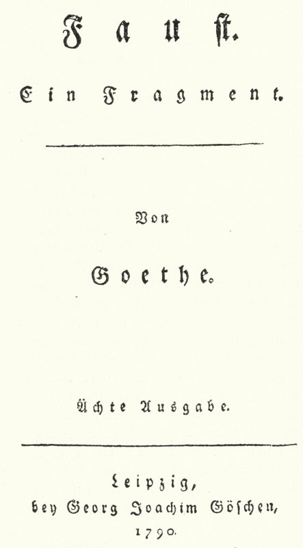 Tittelside fra den første utgaven av Faust, av Johann Wolfgang Von Goethe (gravering) av German School