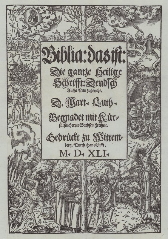 Tittelside til en 1541-utgave av Martin Luthers Bibel av German School