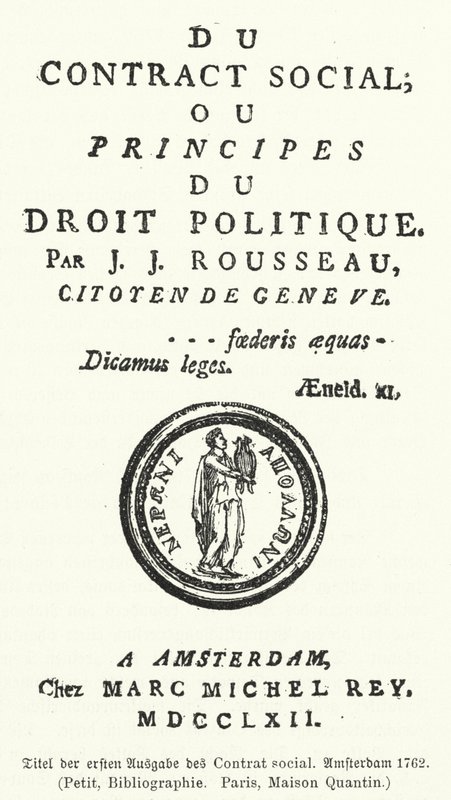 Tittelsiden til den første utgaven av The Social Contract, av Jean-Jacques Rousseau av German School