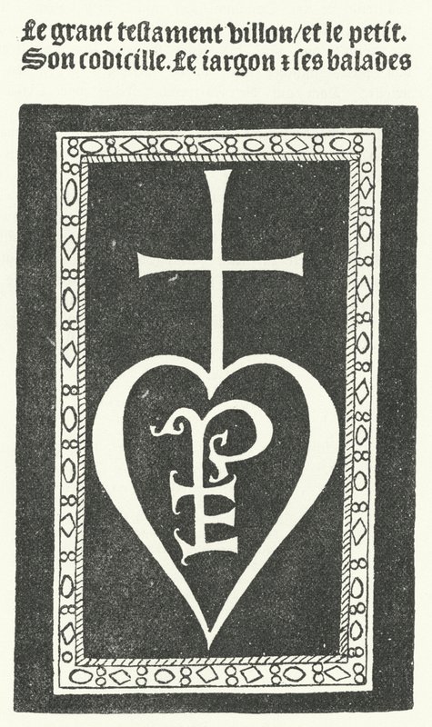 Tittelside til den første utgaven av diktene til den franske poeten Francois Villon, trykt av Pierre Levet i Paris i 1483 (gravering) av German School