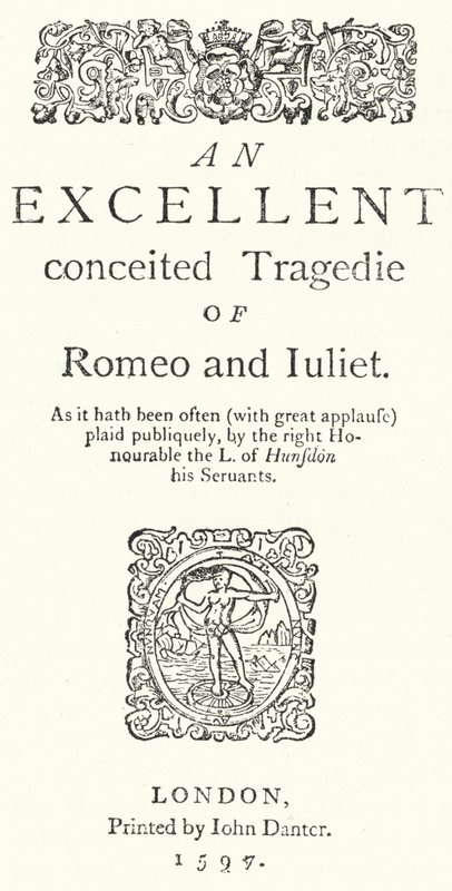 Tittelside til den første quarto-utgaven av Shakespeares Romeo og Julie (gravering) av German School