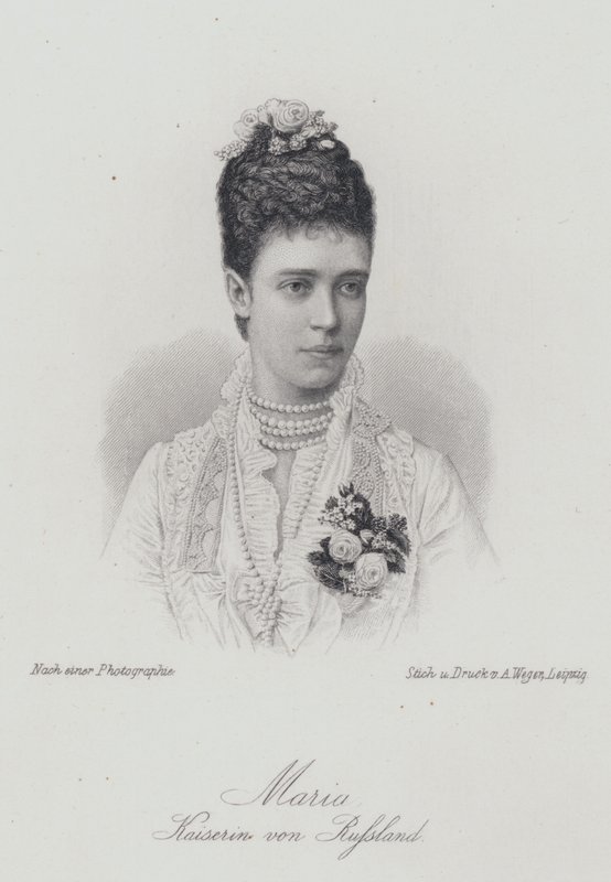 Tsarina Maria Feodorovna, konsort av tsar Alexander III av Russland (gravering) av German School