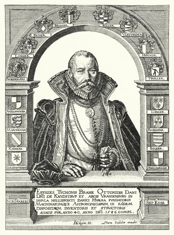 Tycho Brahe , dansk astronom (gravering) av German School