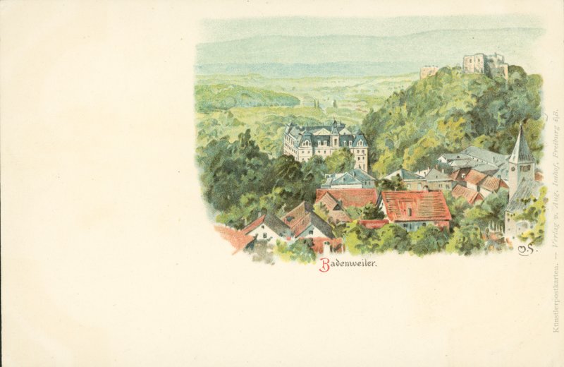 Utsikt over byen Badenweiler, Tyskland (chromolitho) av German School
