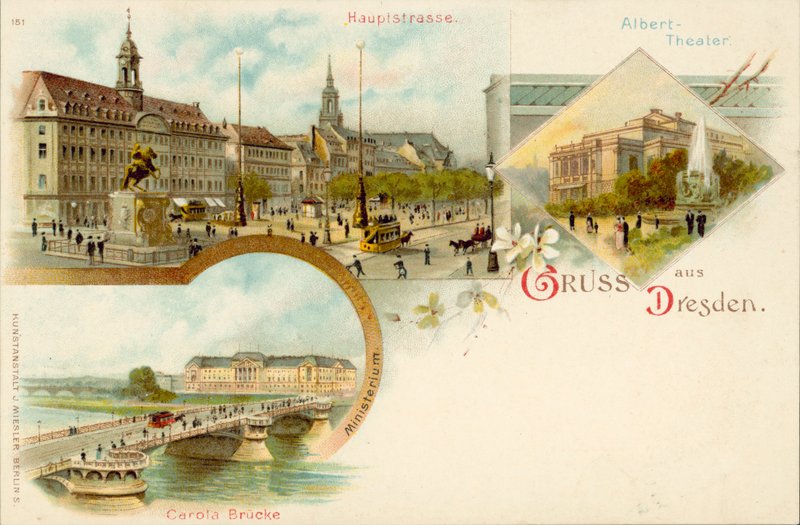 Utsikt over Dresden, Tyskland (chromolitho) av German School