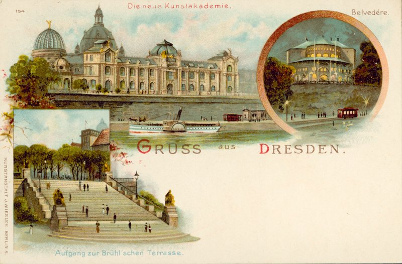 Utsikt over Dresden, Tyskland (chromolitho) av German School