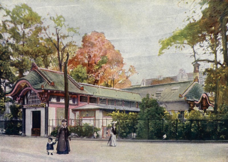 Vadefuglehus, Berlin zoologiske hage, Tyskland (farge litho) av German School