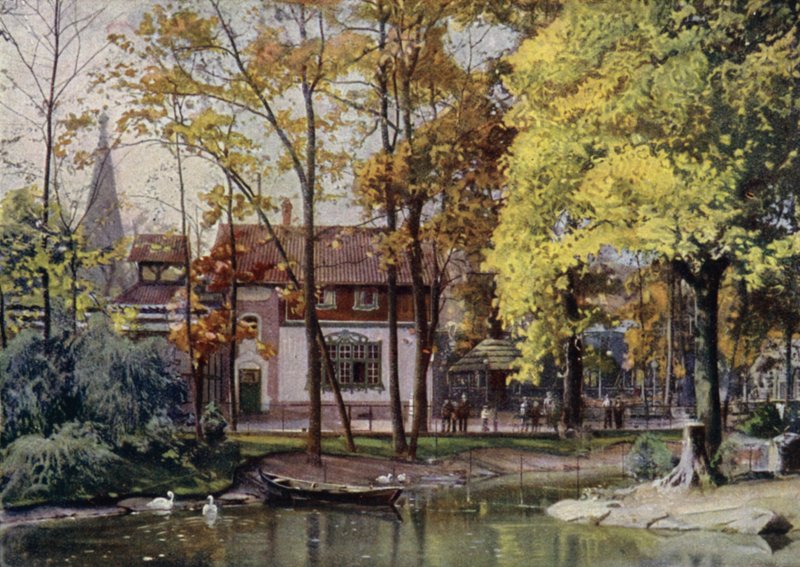 Waldschanke restaurant, Berlin Zoological Garden, Tyskland (farge litho) av German School