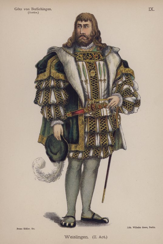 Weislingen, fra Gotz von Berlichingen av Goethe (farge litho) av German School