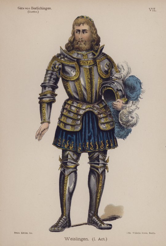 Weislingen, fra Gotz von Berlichingen av Goethe (farge litho) av German School