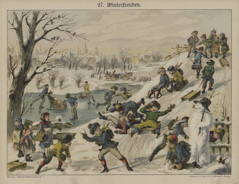 Vinterfornøyelser (fargelitho) av German School