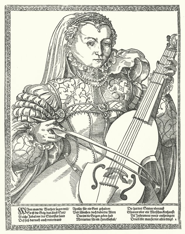 Kvinne spiller cello (gravering) av German School