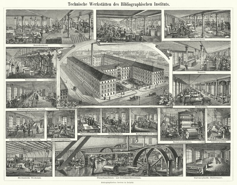 Workshops ved Bibliographisches Institut, Leipzig, Tyskland (gravering) av German School