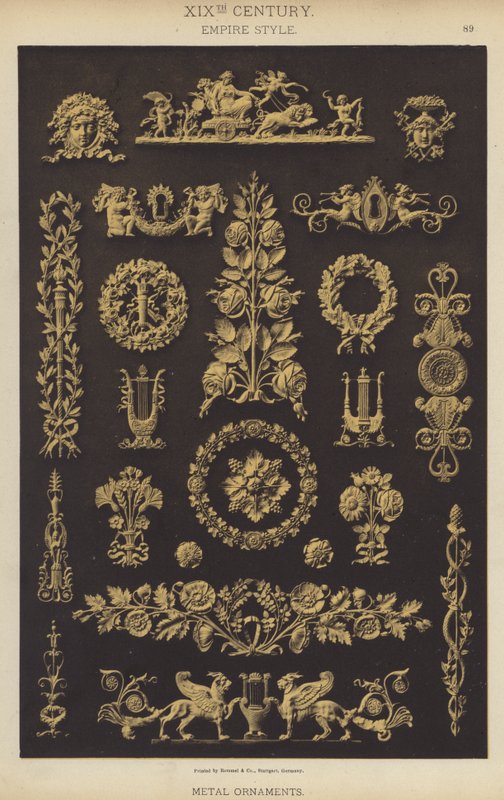 XIXth Century, Empire Style, metalldekorasjoner (litho-farge) av German School