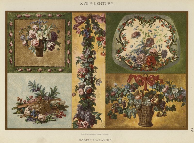 XVIIIth Century, Gobelin-veving (farge litho) av German School