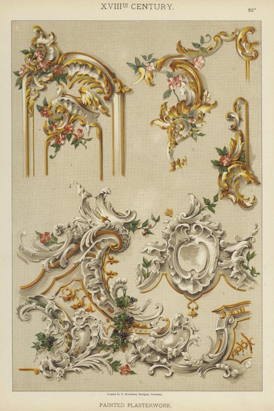 XVIII. århundre, malt gipsverk (farge litho) av German School