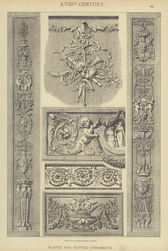 XVIII. århundre, plast og malte ornamenter (farge litho) av German School
