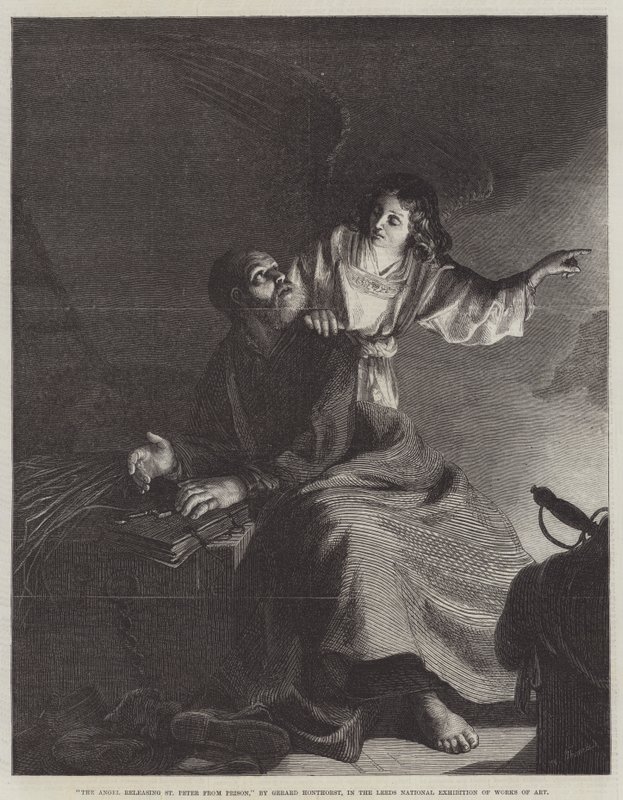 Engelen, løslater St Peter fra fengselet av Gerrit van Honthorst