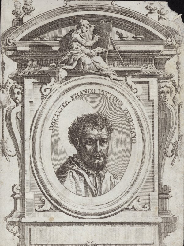 Battista Franco Veneziano, født som Giovanni Battista Franco, en italiensk kunstner. Gravering Giorgio Vasari av Giorgio Vasari