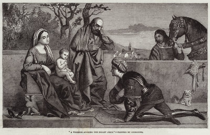 En kriger som tilber Jesusbarnet av Giorgione da Castelfranco