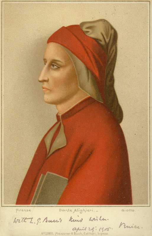 Dante Alighieri (c1265-1321), italiensk poet (chromolitho) av Giotto di Bondone