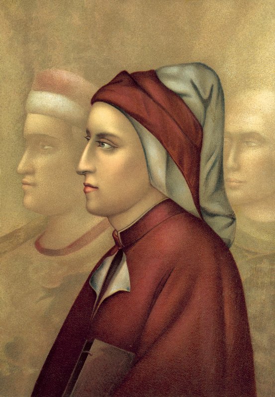 Dante Alighieri (chromolitho) av Giotto di Bondone after Giotto di Bondone after