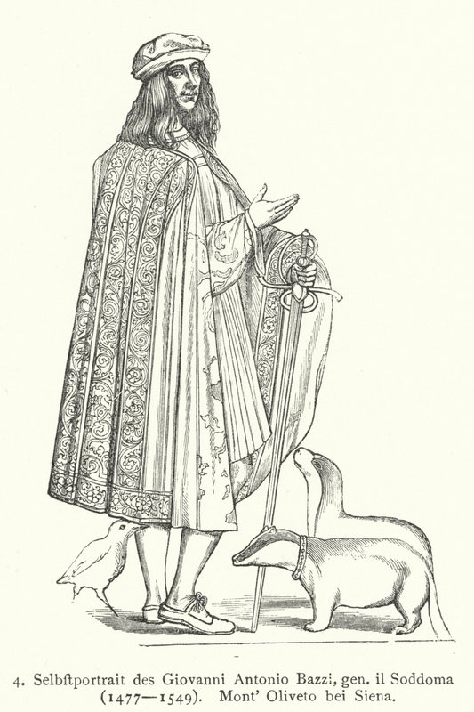 Selvportrett av den italienske renessansekunstneren Il Sodoma (Giovanni Antonio Bazzi) (gravering) av Giovanni Antonio Bazzi (after) Sodoma