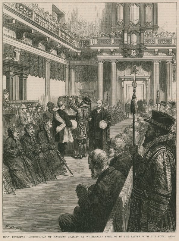 Utdeling av Maunday Charity i Whitehall (gravering) av Godefroy Durand