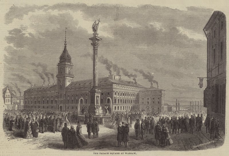 Slottsplassen i Warszawa (gravering) av Godefroy Durand