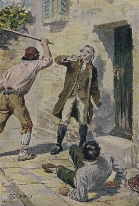 John Lombe ble angrepet av italienere mens han var på besøk i Italia for å undersøke spinnemaskiner av Godfrey C. Hindley