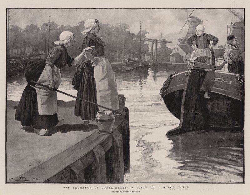 En utveksling av komplimenter, en scene på en nederlandsk kanal av Gordon Frederick Browne