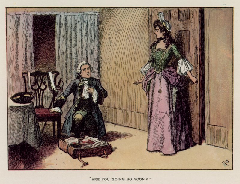 Illustrasjon for The History of Henry Esmond av Thackeray (farge litho) av Gordon Frederick (after) Browne