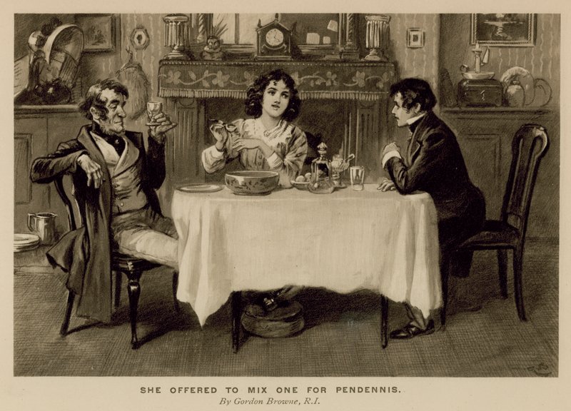 Illustrasjon for The History of Pendennis av Thackeray (litho) av Gordon Frederick (after) Browne