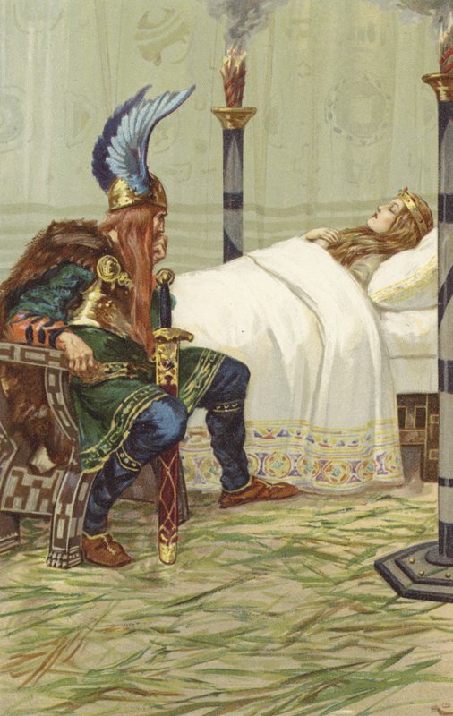 Harald satt ved siden av henne og så på henne (chromolitho) av Gordon Frederick Browne