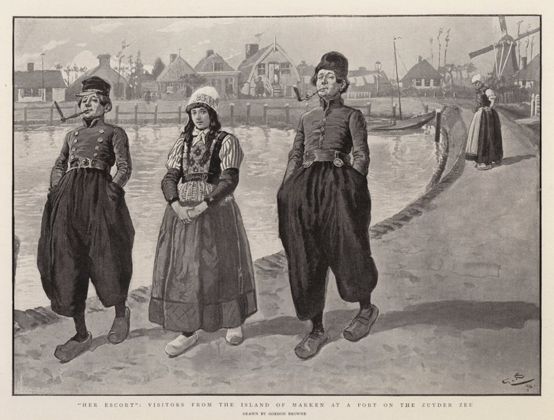 Hennes eskorte, besøkende fra øya Marken ved en havn på Zuyder Zee av Gordon Frederick Browne