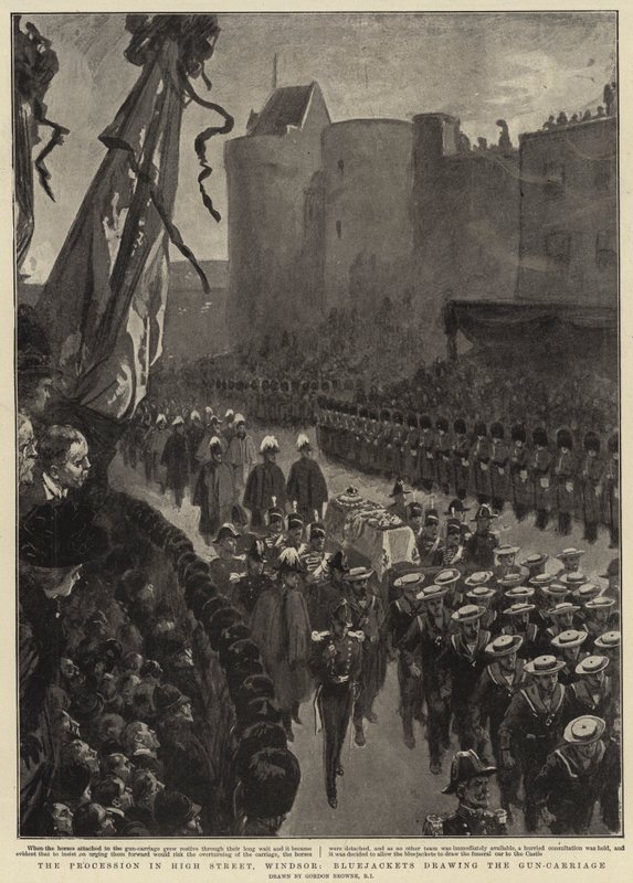 Prosesjonen i High Street, Windsor, Bluejackets tegner Gun-Carriage av Gordon Frederick Browne
