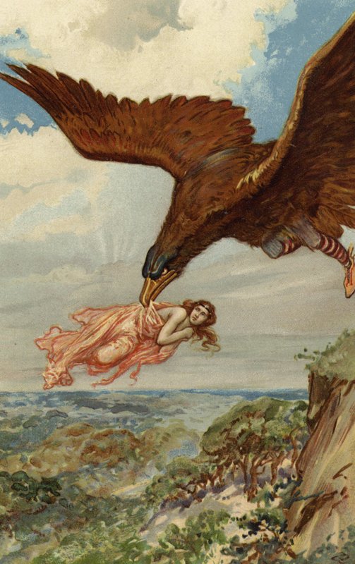 Thjassi, kjempen, i sin ørnefjærdrakt fløy ned og fanget Iduna (chromolitho) av Gordon Frederick Browne
